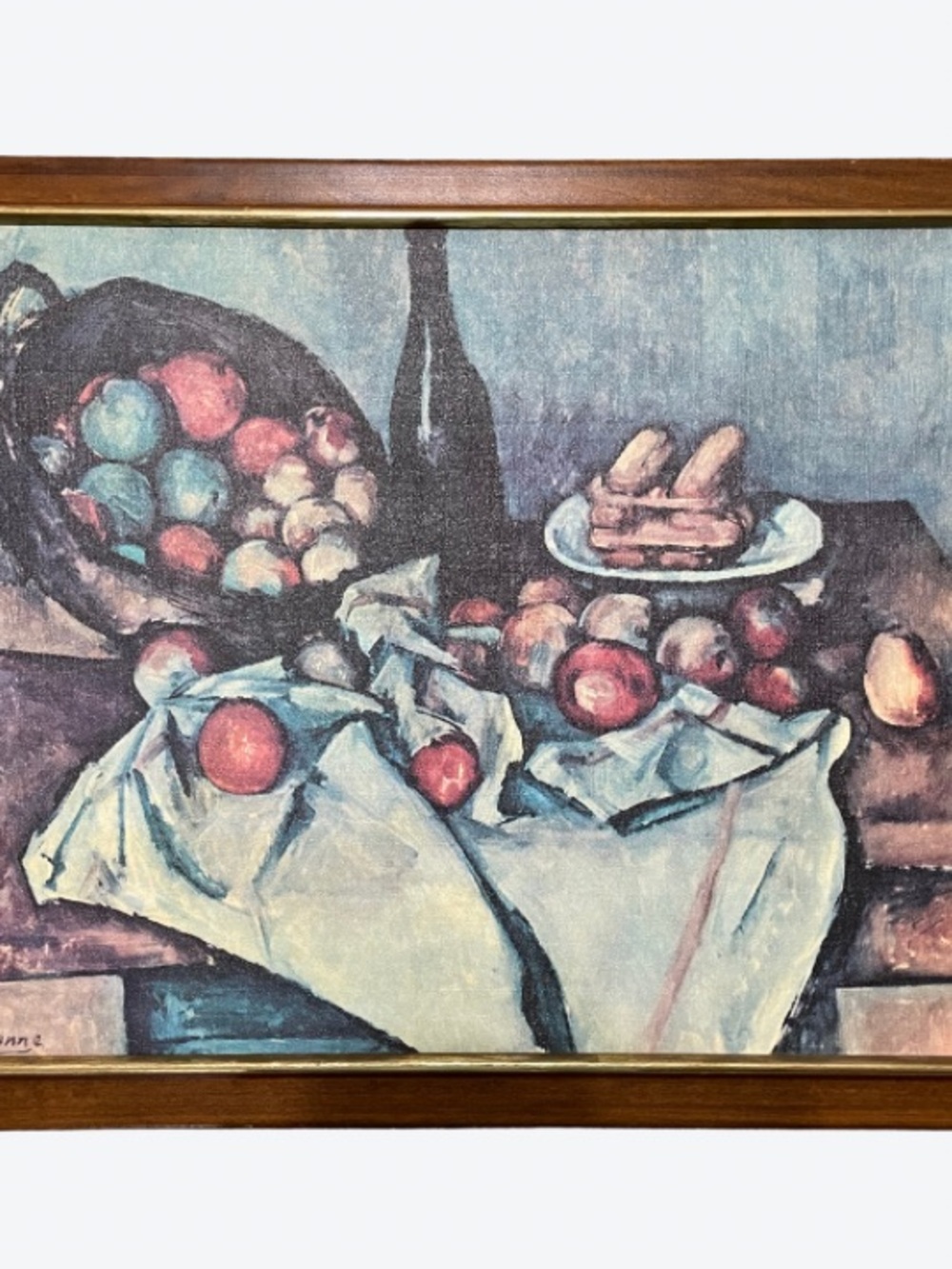 Vintage Paul Cezanne Fruit & Bottle Oil Painting Still Life Landscape